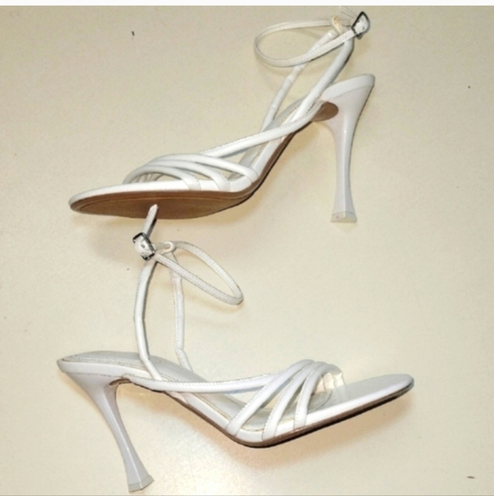 ZARA WHITE Angular Strappy Heels Size 8 - Picture 4 of 15